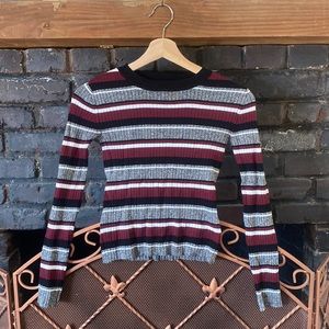 H&M Ribbed Cropped Long Sleeve Sweater w/ Stripes